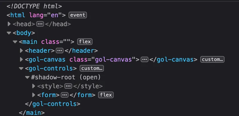 A screenshot of Firefox Devtools, highlighting the shadow DOM of an element with #shadow-root